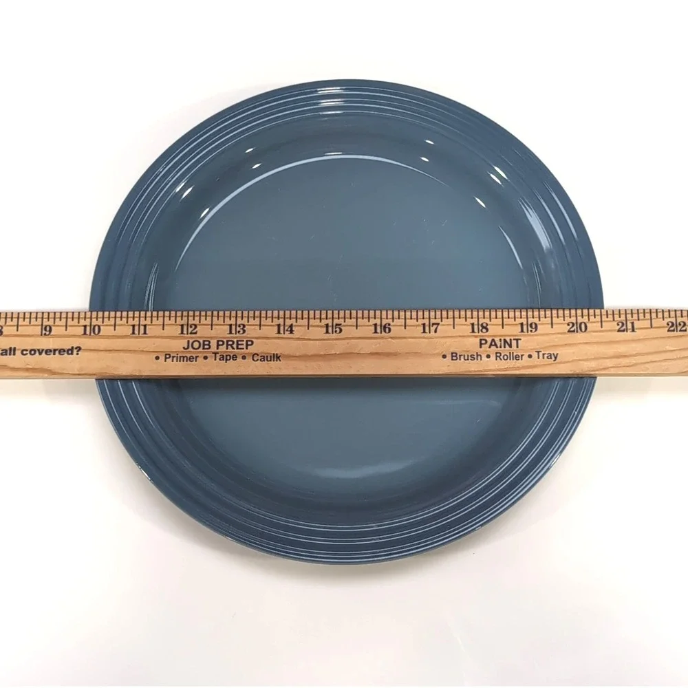 4 New Le Creuset Blue Chambray Dinner Plates 10.5